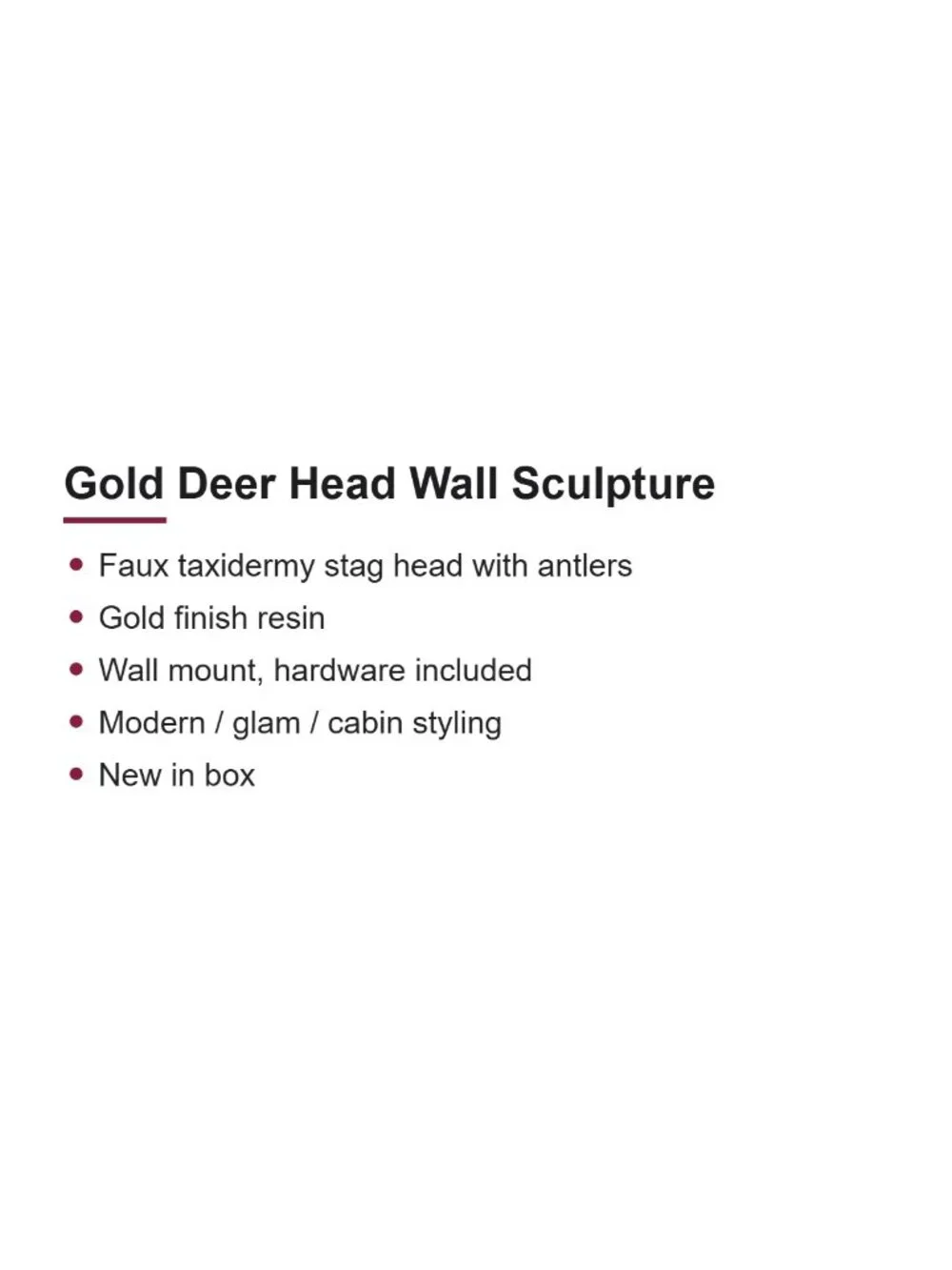 Gold Deer Head Wall Sculpture Faux Taxidermy Stag Antler Mount Decor